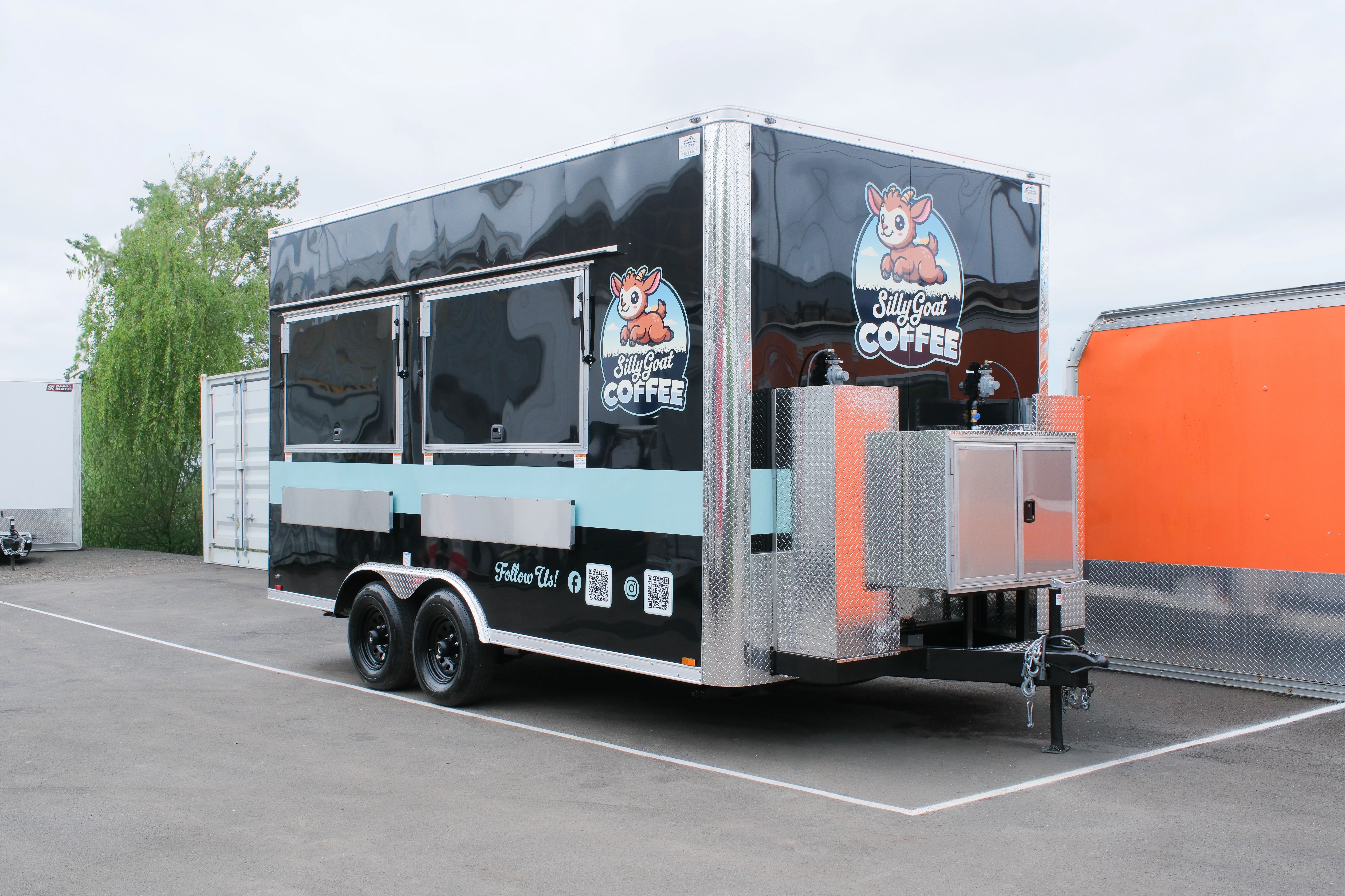 Custom food trailer built in California with stainless steel kitchen equipment